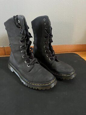 DR (Doc) MARTENS YUBA Combat Boots Fold Down 2 In 1 Ribbon Lace Up SZ 9